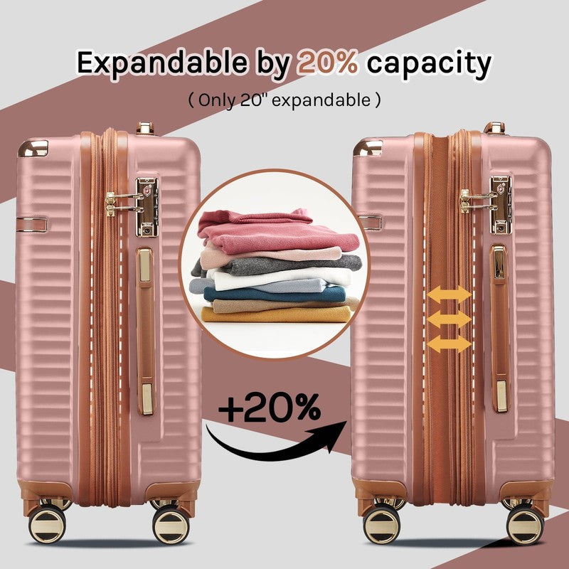 3Pc Carry On Luggage Set TSA Lock Spinner Wheels Leather Travel Bag5