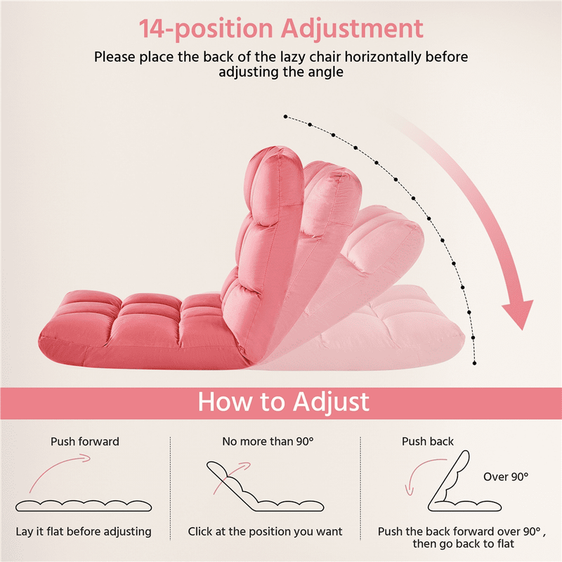 Floor Folding Gaming Sofa Chair with 14 Adjustable Positions, Pink3