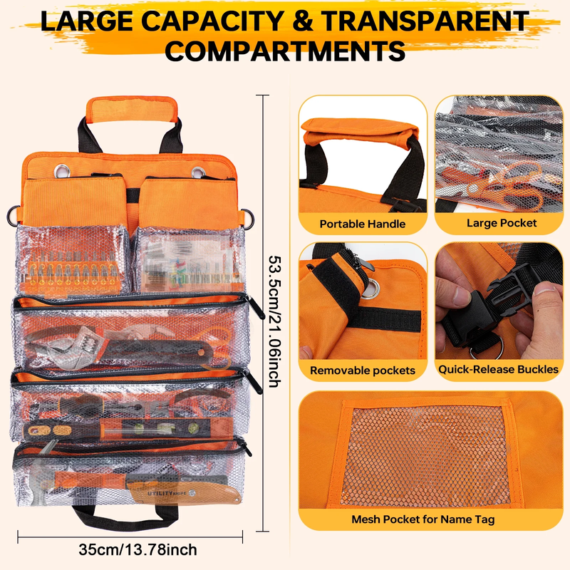 18Pc Home Tool Set DIY Kit Hammer Pliers Wrenches Roll Up Tool Bag Orange1