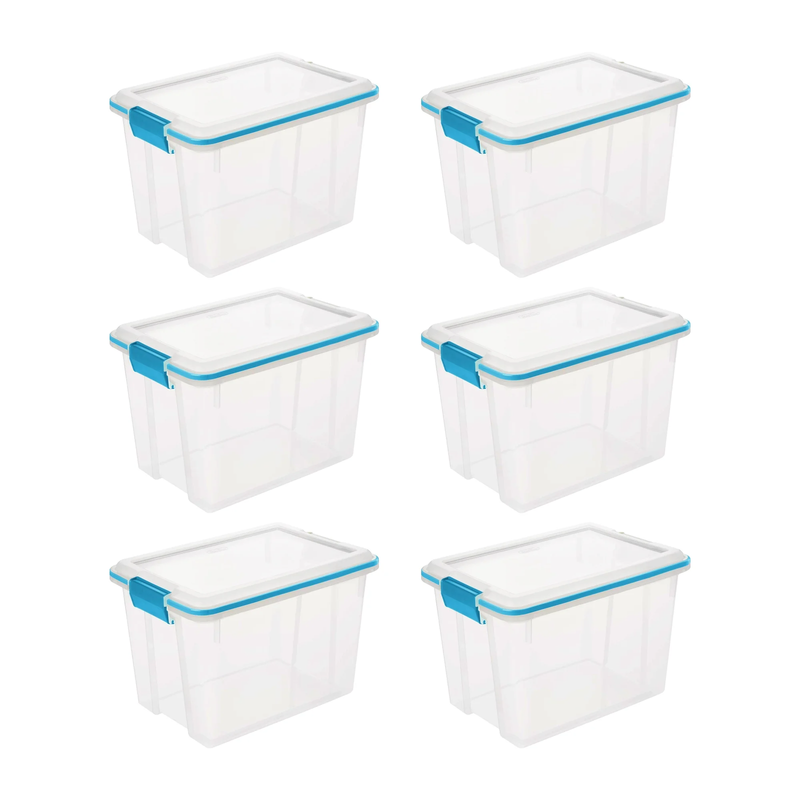 20 Qt Gasket Box, Stackable Storage Bin with Latching Lid, 6 Pack0