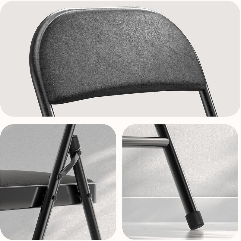 4 Pack Folding Chairs Padded Cushion Metal Frame Indoor Outdoor Black6