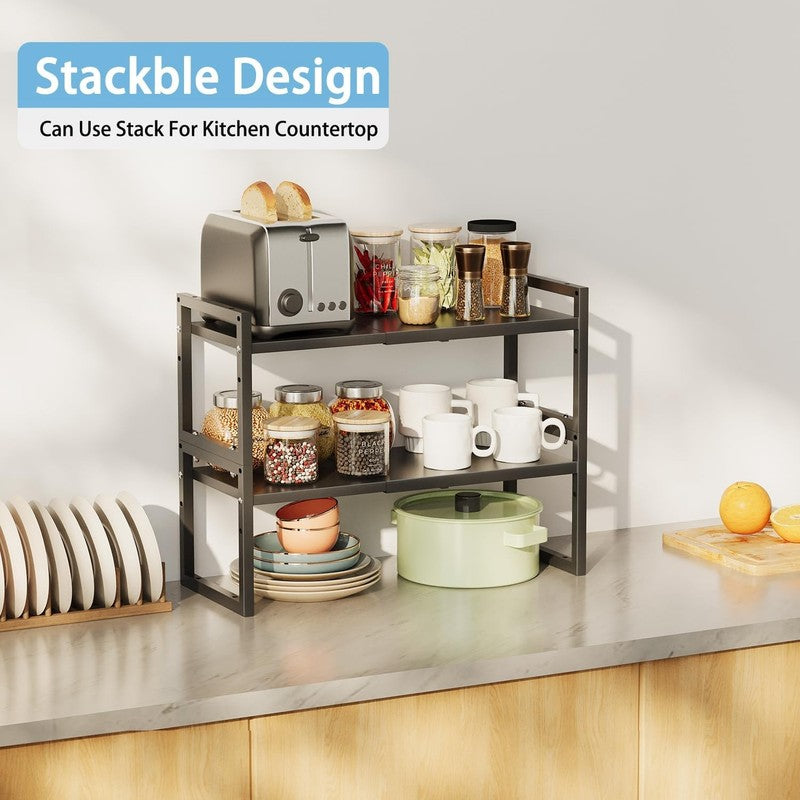 2 Pack Expandable Kitchen Cabinet Shelves Heavy Duty Stackable Adjustable Rack3
