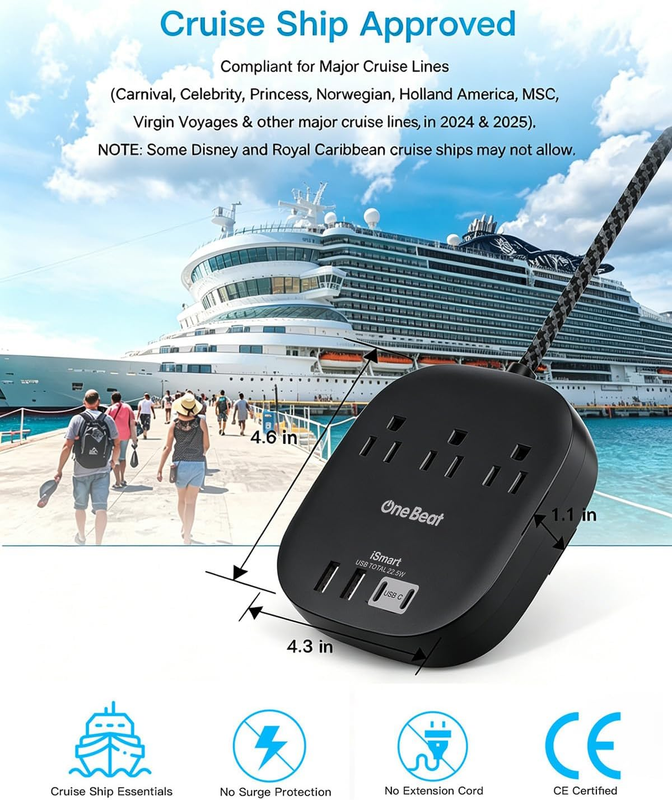 Cruise Approved Power Strip 3 Outlets 4 USB 2 USB C 6FT Black4