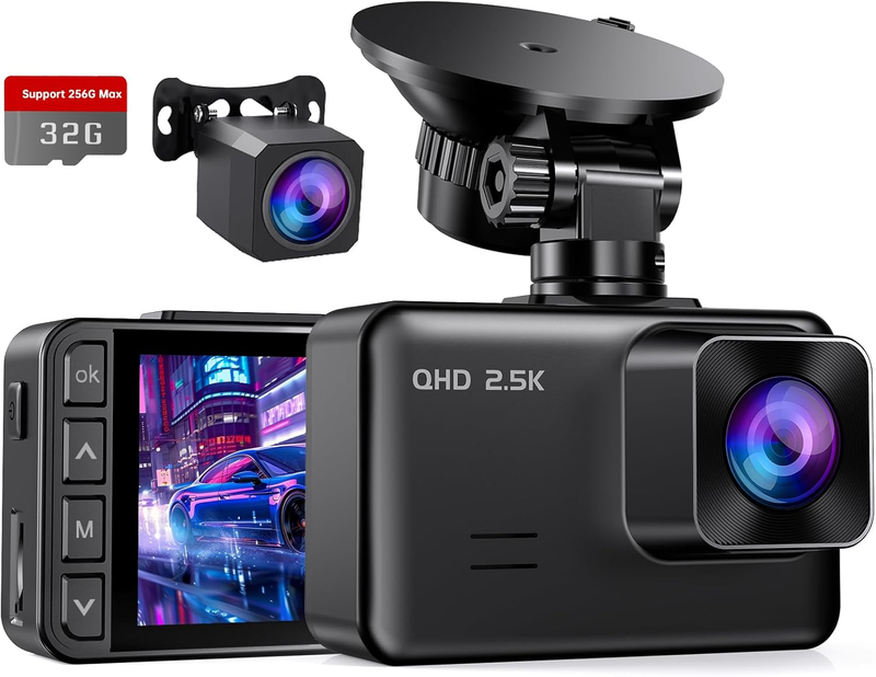 2.5K+1080P Dual Dash Cam with Night Vision, G Sensor & 32GB Card Included9
