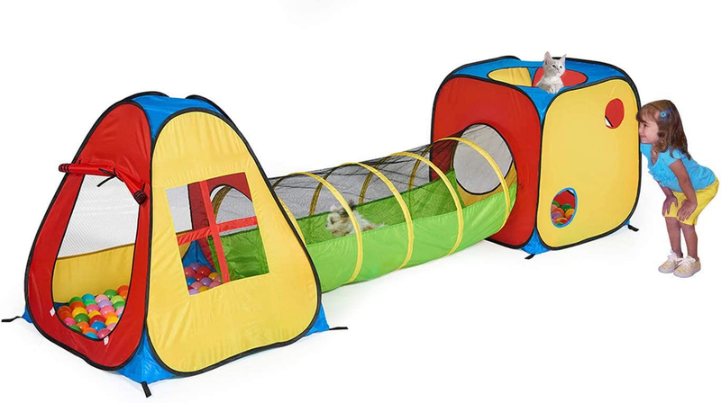 3 in 1 Pop up Play Tent with Tunnel, Ball Pit for Kids, Boys, Girls, Babies and 9