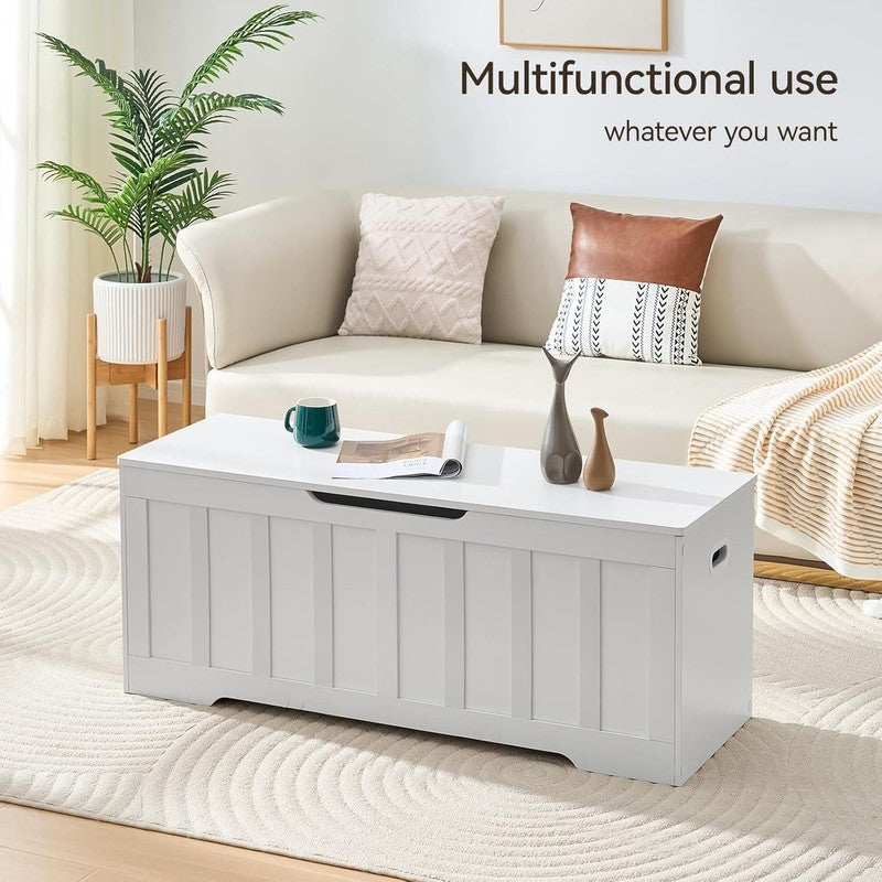 47.2'' Wooden Storage Chest Trunk Flip Top Bench Shoe Storage White2