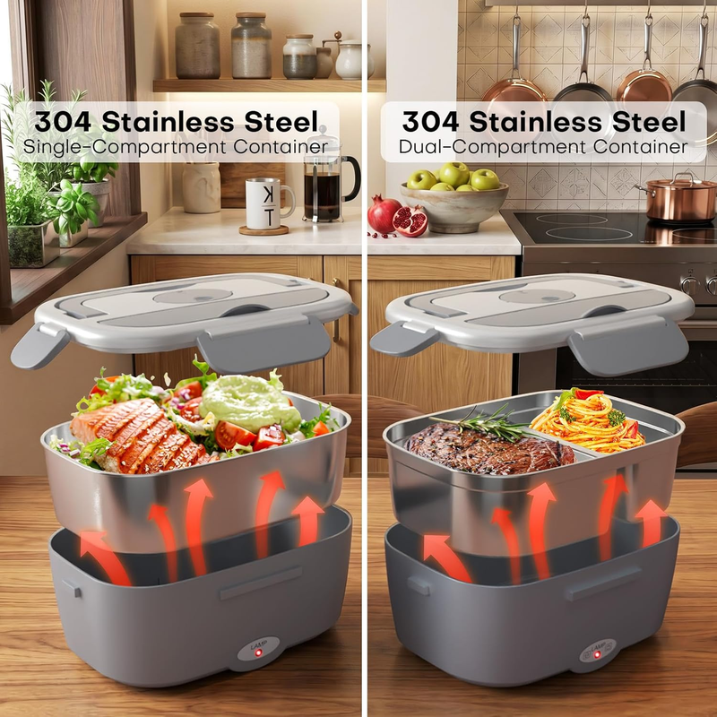 Electric Lunch Box Food Warmer 12V/24V/110V 2x53oz Stainless Steel Portable Set5