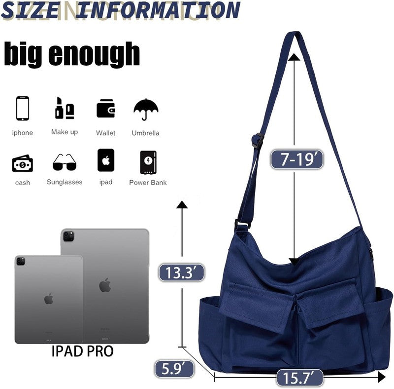 Canvas Messenger Bag Large Hobo Crossbody Multiple Pockets Shoulder Tote Unisex3