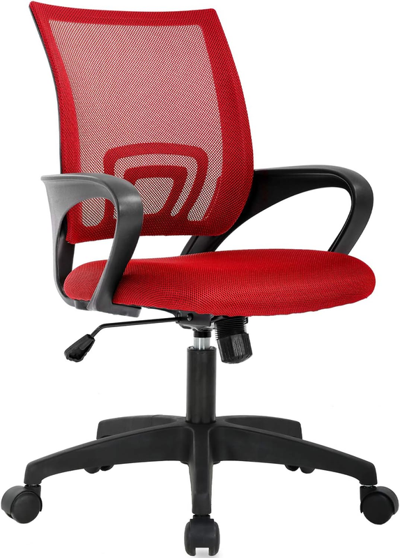 Ergonomic Office Chair Mid Back Swivel Adjustable Height Breathable Wheels Red10