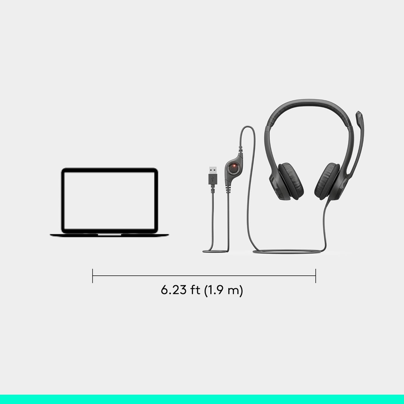H390 Wired USB Headset for PC/Laptop, Noise Cancelling Mic, Chromebook USB-A7
