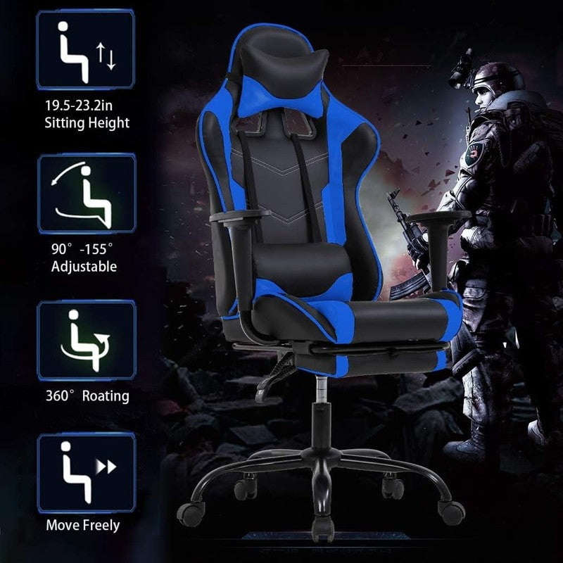 Ergonomic Gaming Office Chair with Footrest, Lumbar Support & Headrest - Blue5