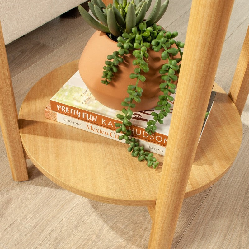 round Modern Dowel End Table, Natural Teak Finish5