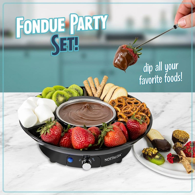 Electric Fondue Set, 10oz Pot, 4 Forks, Tray, for Cheese & Chocolate, Black1