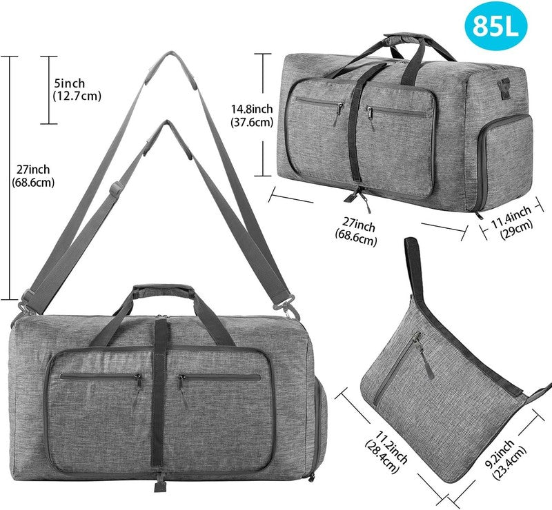 65L/85L/115L Foldable Travel Duffle Bag, Lightweight Checked Luggage with Shoe C1