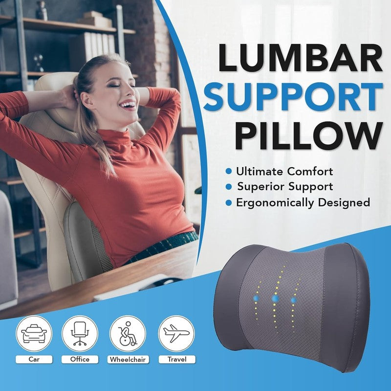 Memory Foam Lumbar Support Pillow for Car & Office   Back Pain Relief Grey1