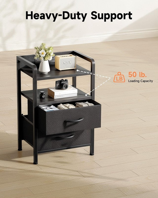 Nightstand w/ Charging Station LED Light 2 Fabric Drawers USB & AC Outlets6