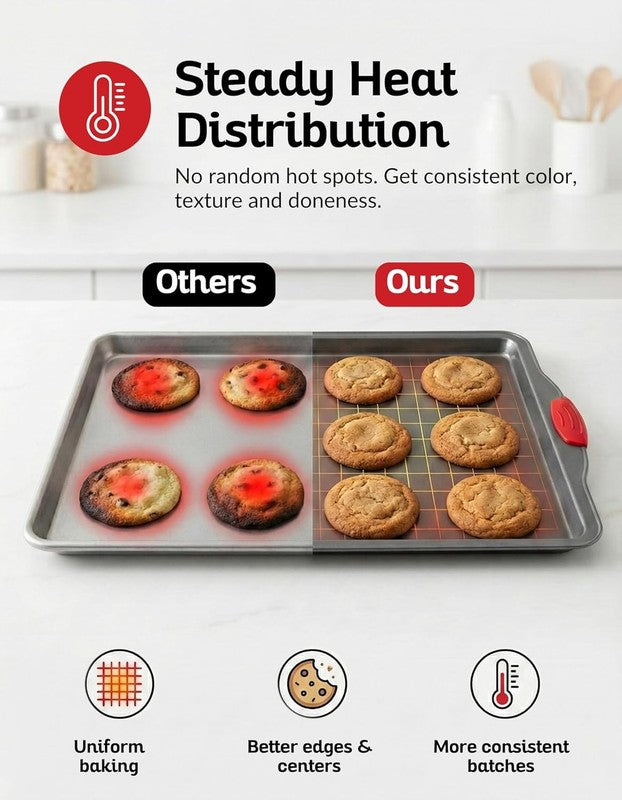 Nonstick Baking Sheet Set of 3 – Heavy Gauge Carbon Steel Cookie Trays, 3