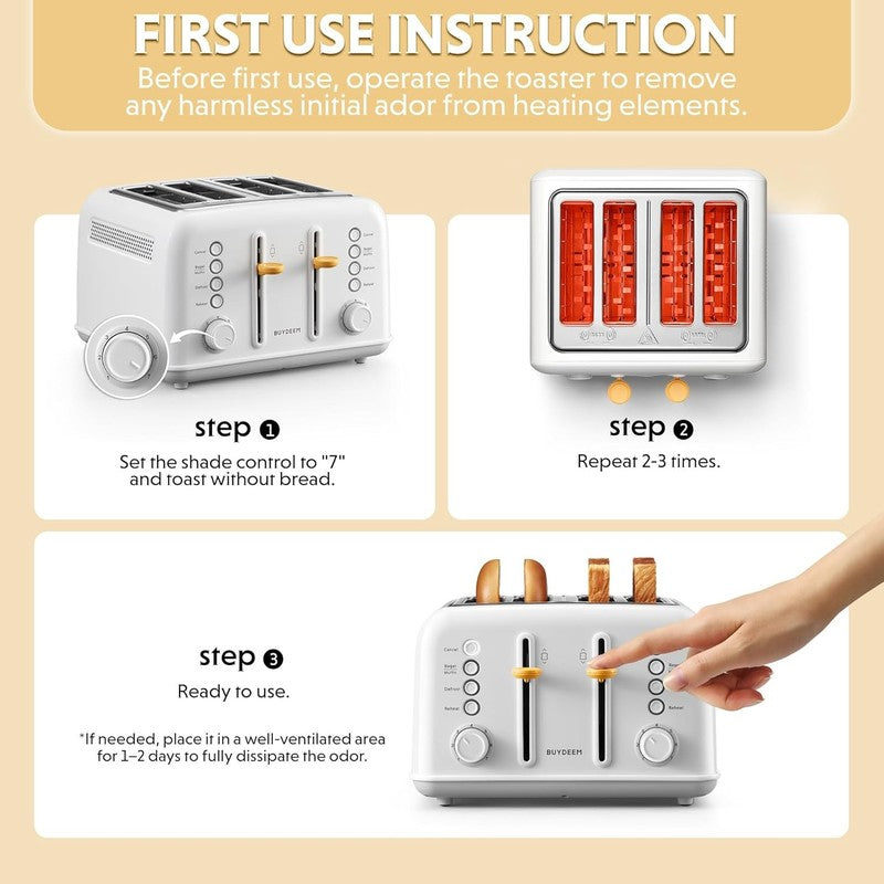 Retro 4 Slice Toaster 1800W Extra Wide Slots 7 Shade Bagel Stainless White3