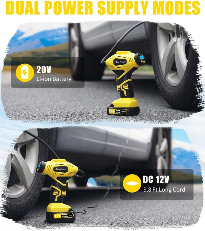 Cordless 20V Tire Inflator Portable Air Compressor w/ Digital Gauge & Adapter4