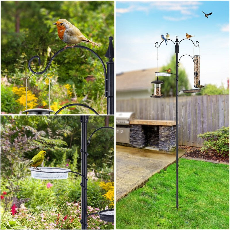 77" Black Bird Feeding Station Kit w/ 5-Prong Base, Outdoor Feeder Stand4