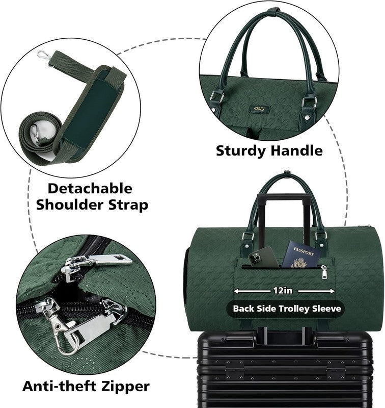 2in1 Garment Duffle Bag Green 3Pc Set Hanging Suit Travel Carry On2