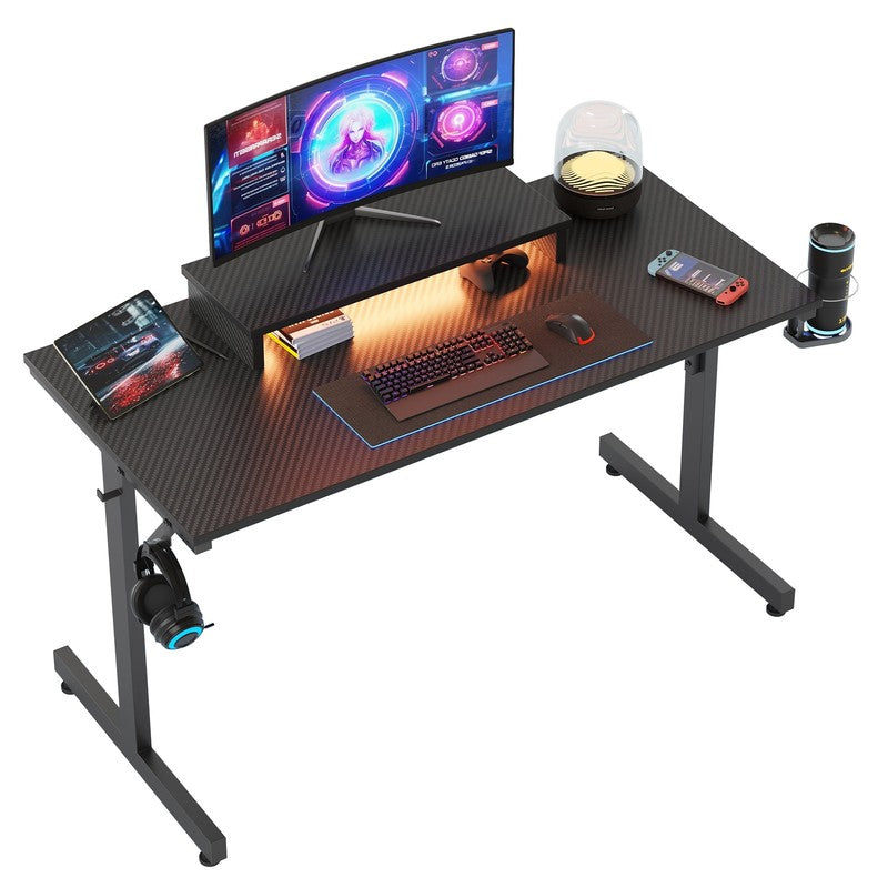 42" PC Gaming Desk w/ LED Lights, Monitor Stand, Headphone Hook Black0
