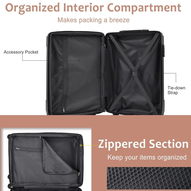 Carry on Luggage, Lightweight Durable ABS Suitcases with Double Wheels, Expandab3