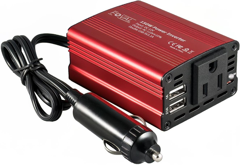 150W Car Power Inverter 12V DC to 110V AC with Dual USB Charger   Classic Red10