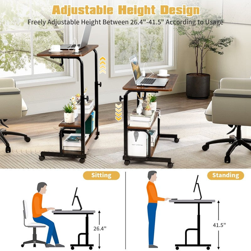 Rolling Computer Desk Stand Side Table Coffee Sofa End Cart w/ USB Charging2