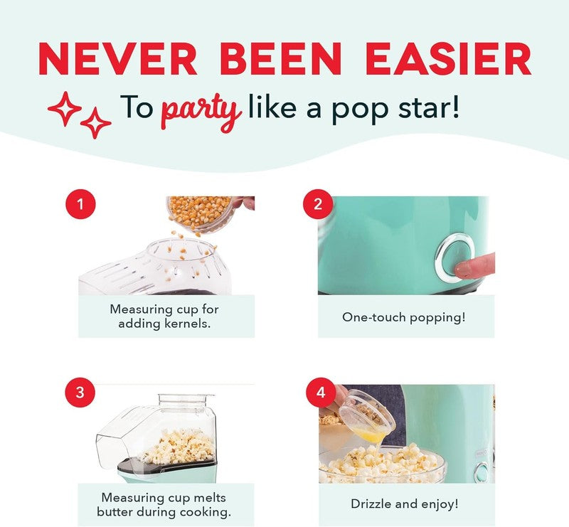 Fresh Pop Popcorn Maker - Oil-Free, Air Popcorn Popper - with Measuring Cup & Re4