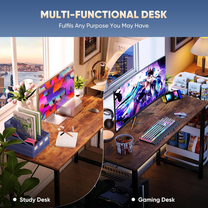 40in Computer Desk Small Writing Study Gaming Desk Modern Brown Metal Frame5