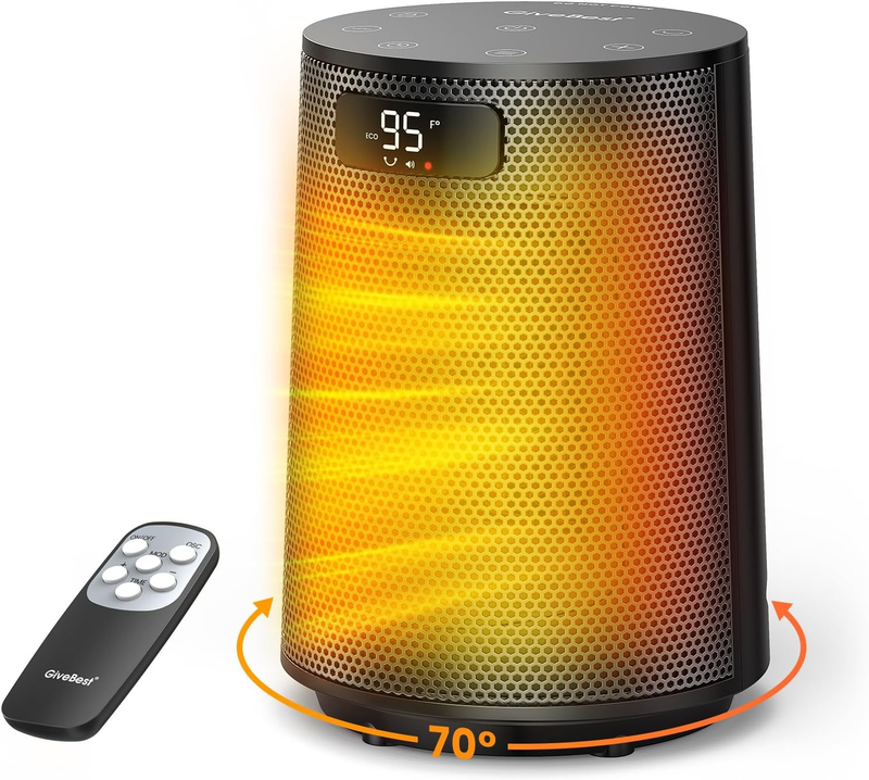 1500W Portable Electric Space Heater w/ Thermostat, Remote, 70° Oscillation0
