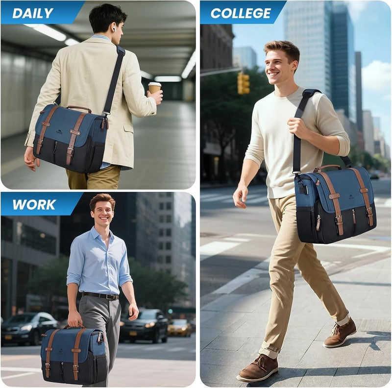 Messenger Bag 15.6 Inch Laptop Satchel USB Port Water Resistant Briefcase3