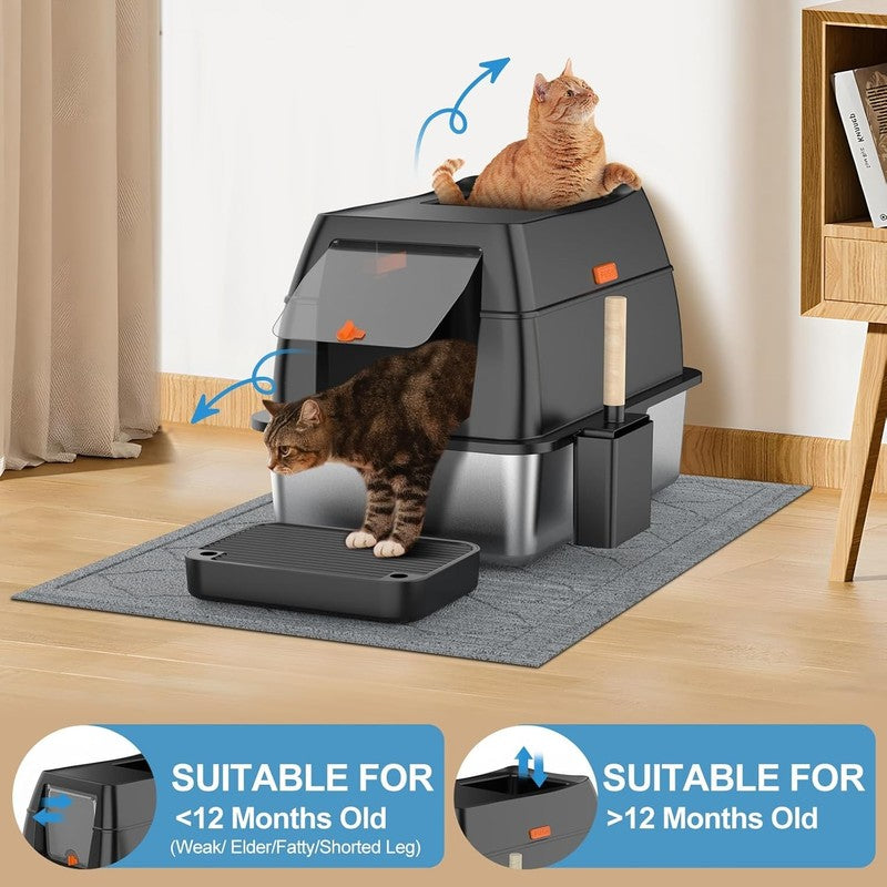 Stainless Steel Litter Box with Lid,Front Entry Top Exit Kitty Litterbox,Extra L4