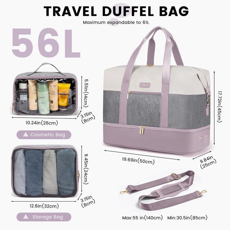 Women Travel Duffel Bag Large Weekender Gym Bag Shoe Compartment Packing Cubes2