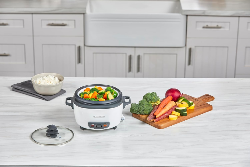 Rice Cooker 6-Cup (Cooked) with Steaming Basket, Removable Non-Stick Bowl, White7