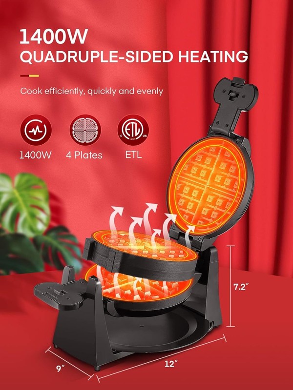 Double Belgian Waffle Maker 1400W Flip Iron Nonstick 8 Slice Black2