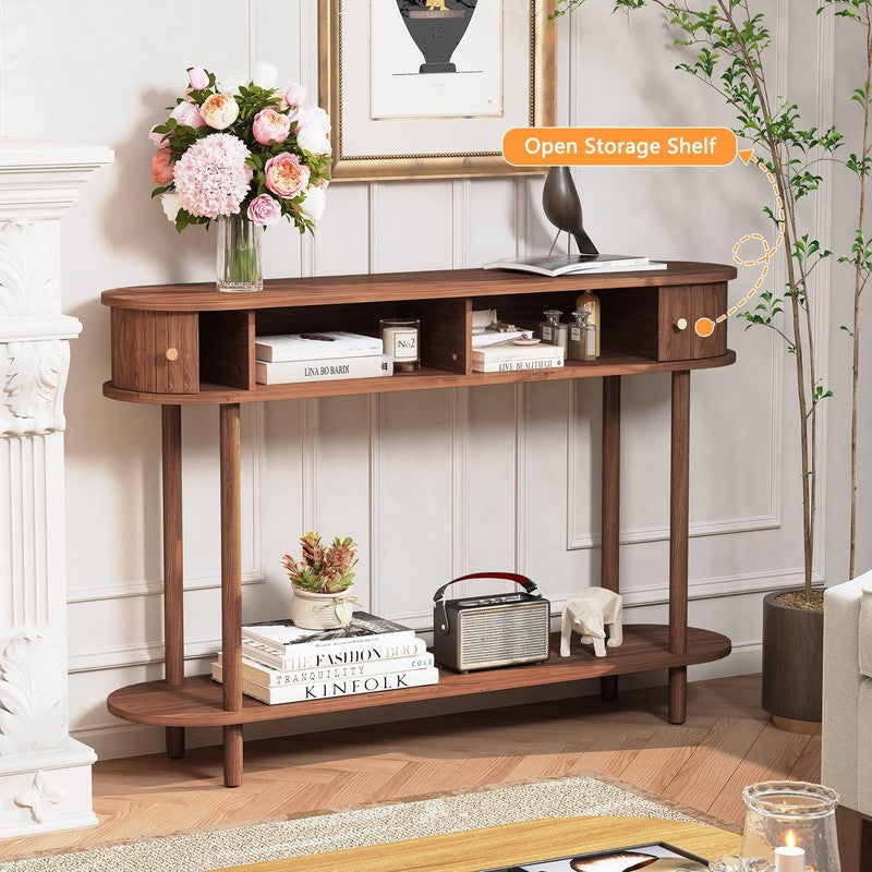 47.2in Farmhouse Console Table Entryway w/ 2 Tambour Doors Brown2
