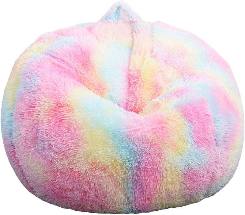 Fluffy Stuffed Animal Storage Bean Bag Cover Faux Fur Rainbow8