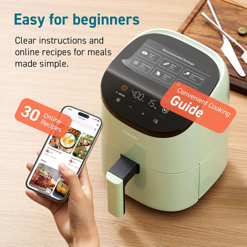 2.1 Qt Mini Air Fryer 4 in 1 Bake Roast Reheat Nonstick Quiet Green6