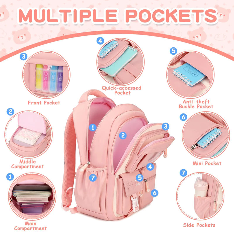 School Backpack Kawaii Ita Backpacks Water Resistant Lightweigt Bookbag, Pink5