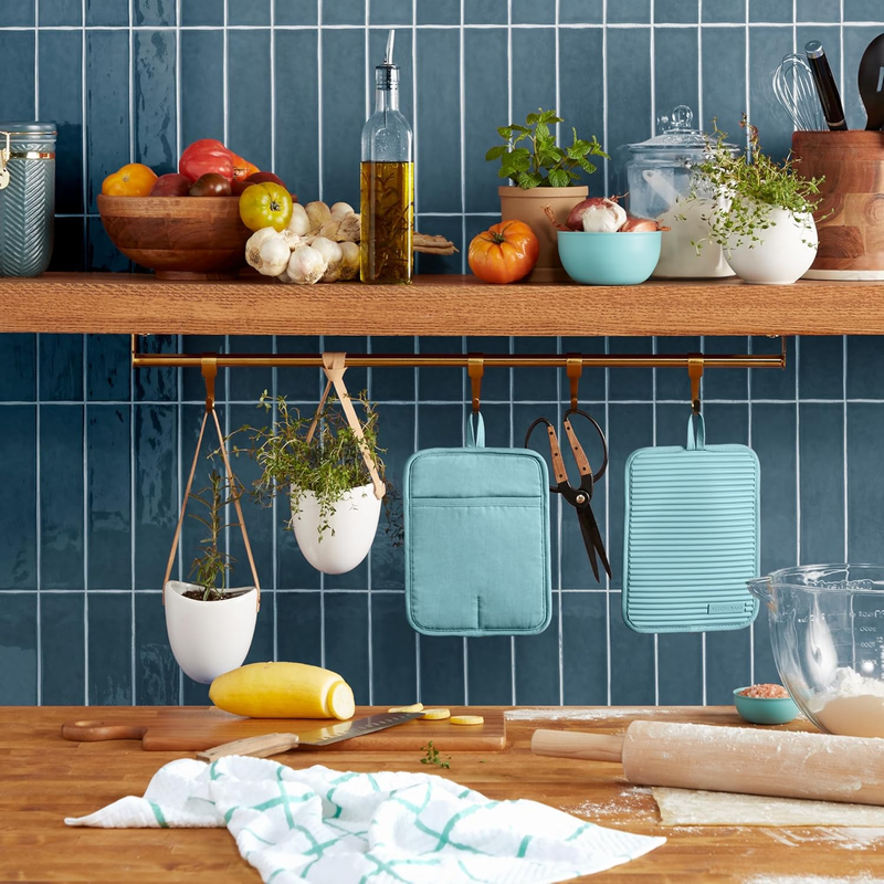 Ribbed Soft Silicone Pot Holder 2-Pack Set, Mineral Water Aqua, 7"X9"1
