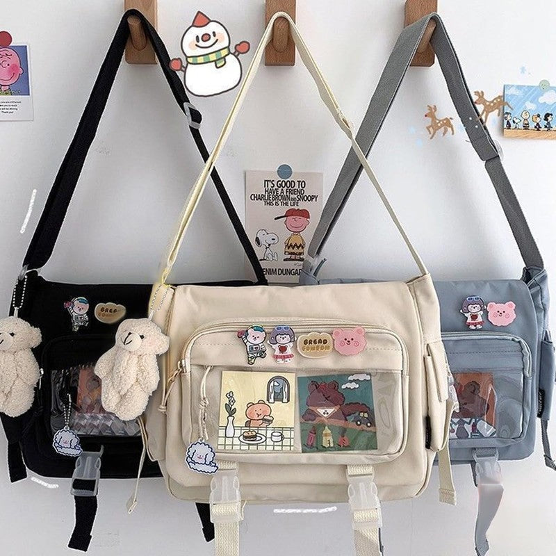 Kawaii Ita Crossbody Bag Women Pin Plush Bear Japanese Y2K Shoulder Purse6