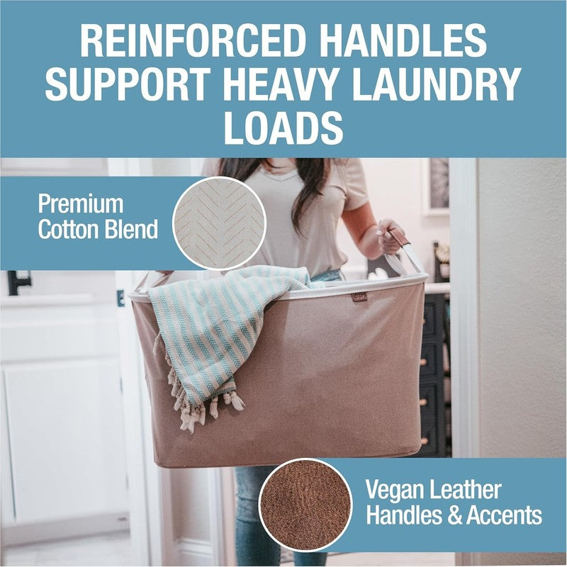 Collapsible Laundry Basket Hamper 2-Pack 60L Luxe Cream Herringbone Foldable3