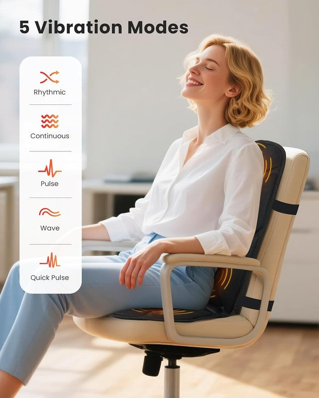 Vibration Back Massager Seat Cushion w/ Heat 5 Modes Chair Pad War2