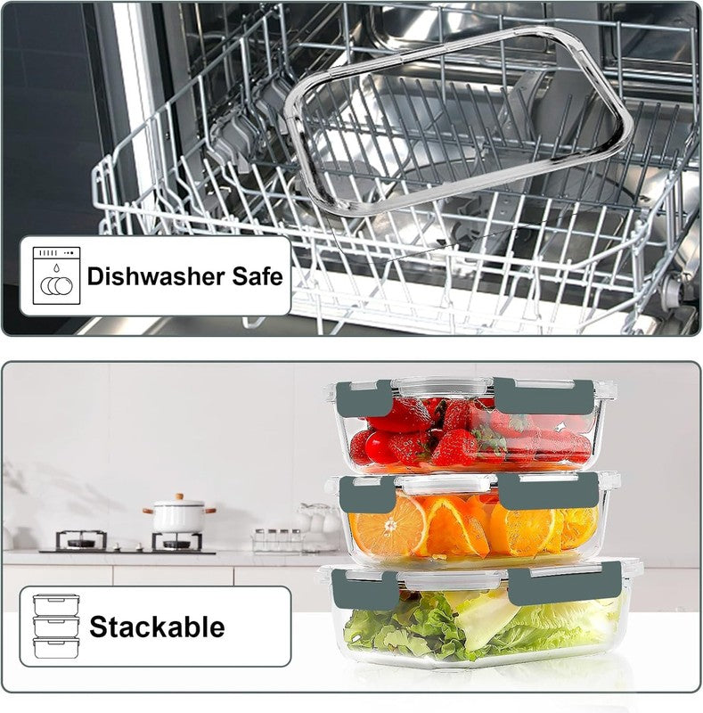 10 Pack 22oz Glass Meal Prep Containers Airtight Lids Grey4