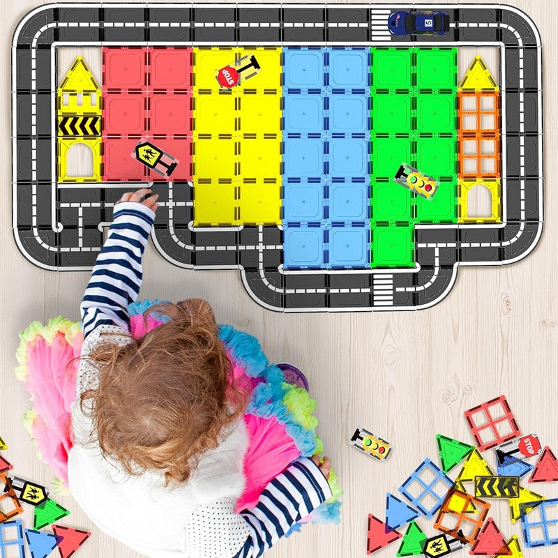 Magnetic Tiles Road Set – Montessori Building Blocks STEM Toy for Kids Ages 3–82