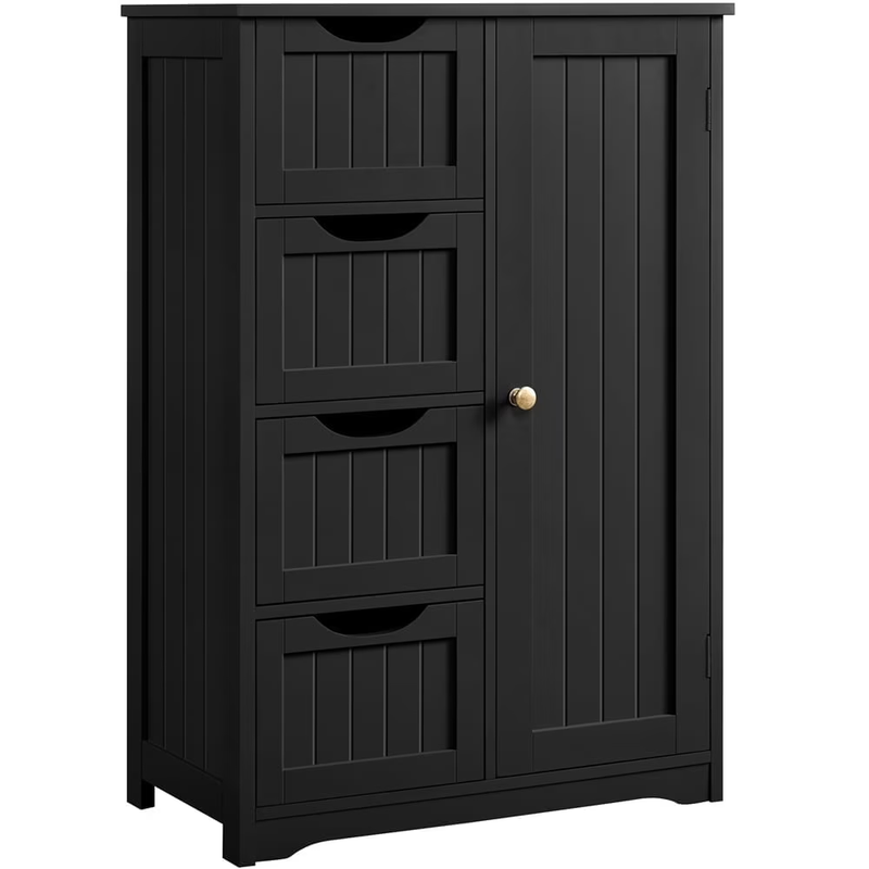 Wooden Bathroom Cabinet with Drawer and Freestanding, Black0