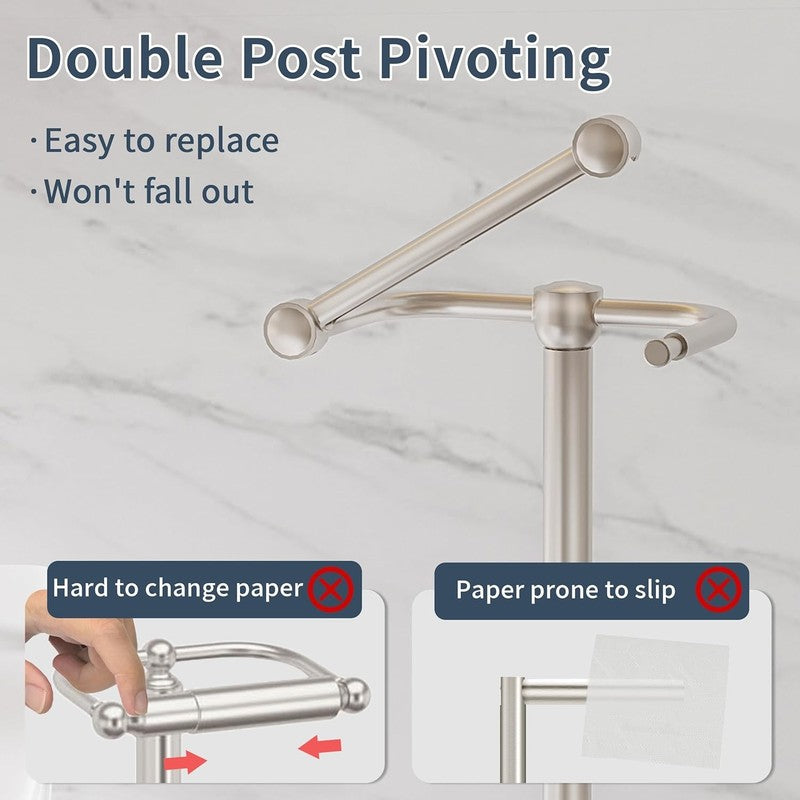 Toilet Paper Holder Stand, Post Pivoting Design Free Standing Toilet Paper Holde2