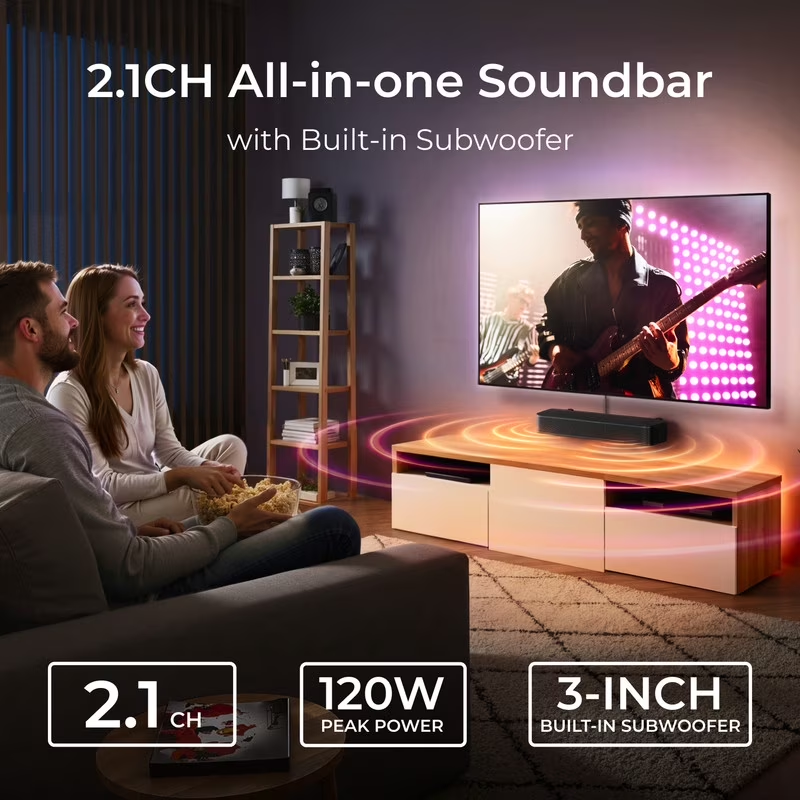 Poseidon M20 2.1CH Soundbar 120W Bluetooth 5.4 TV PC Sound Bar Subwoofer3